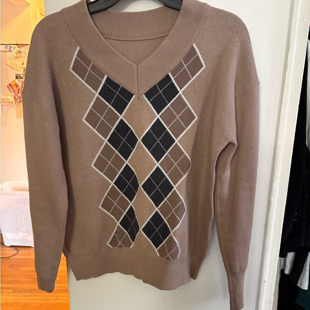 Argyle V- neck Sweater